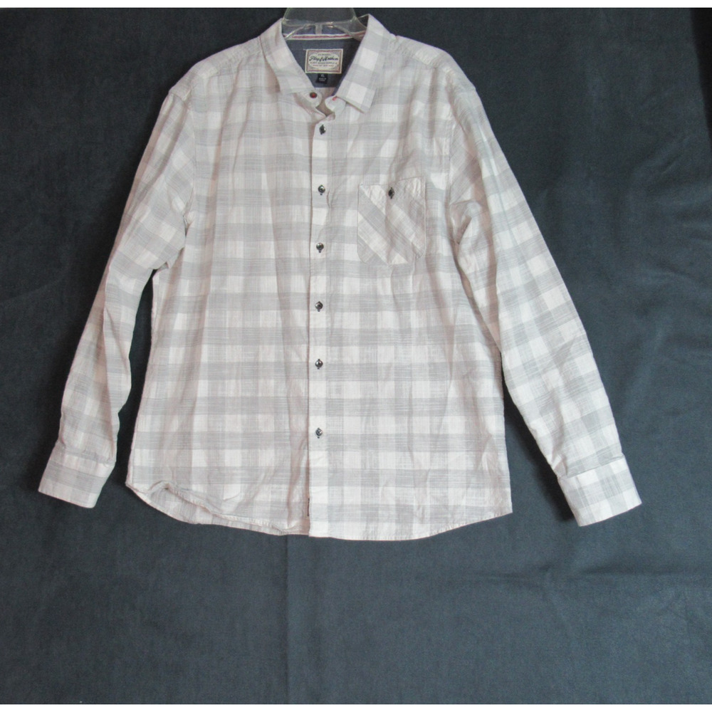 Flag & Anthem Shirt Mens XL Plaid Gray White Plaid Button Up Woven Western Prep